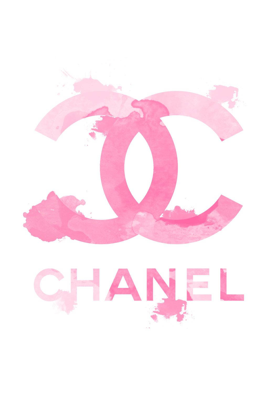 pink Chanel logo, watercolor, splattered texture, HD Phone Wallpaper