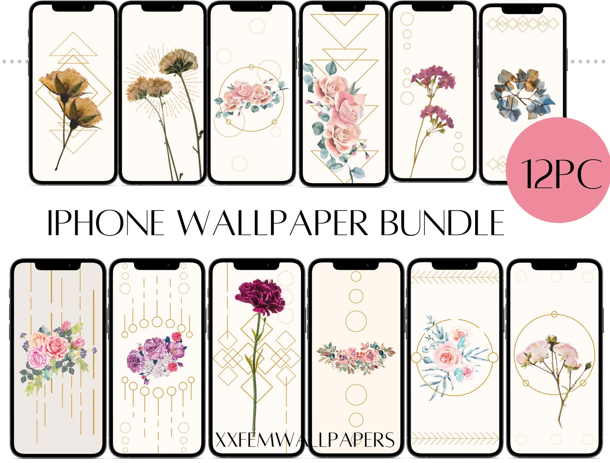 iPhone wallpaper bundle, floral designs, soft pastel blooms, Full HD Desktop Wallpaper