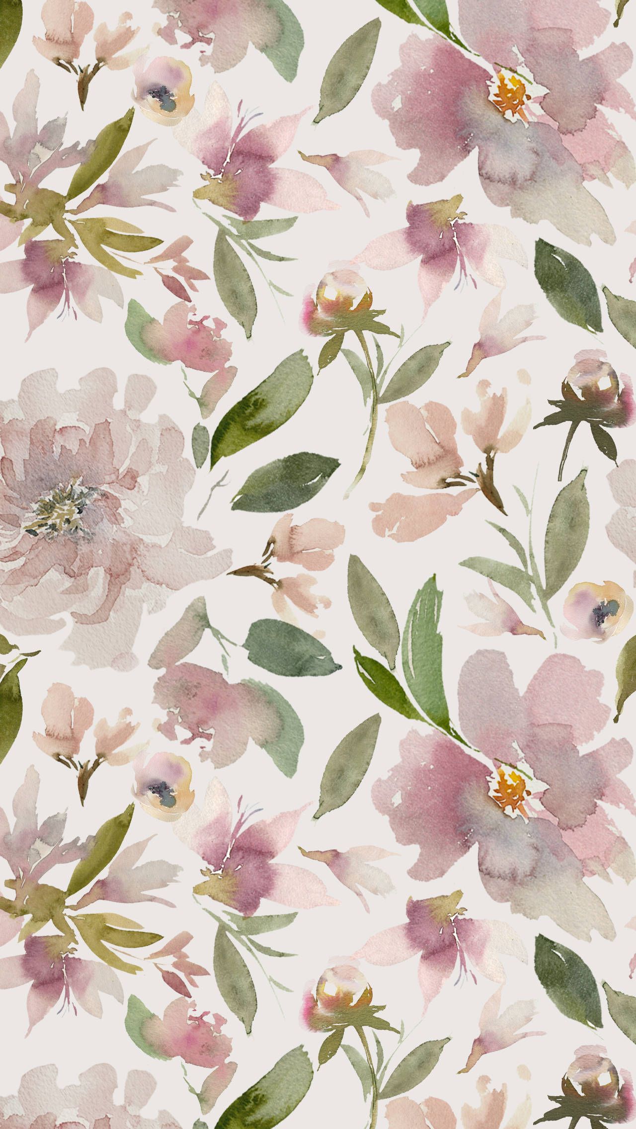 floral classy design phone, soft watercolor flowers, pink and green, Full HD Phone Wallpaper