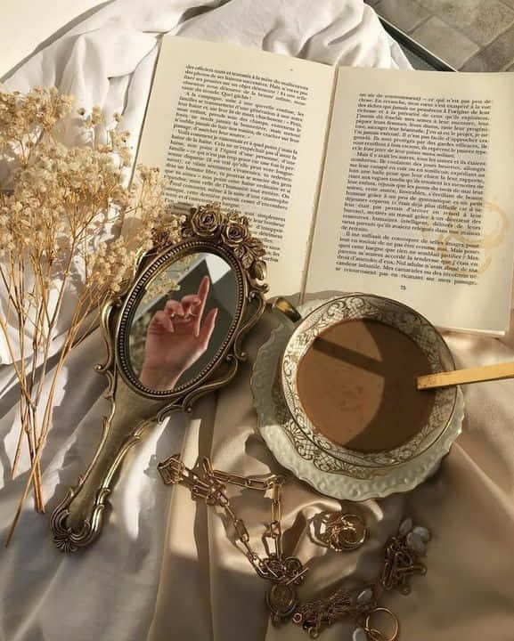 vintage ornate mirrors, jewelry, dried flowers, SD Phone Wallpaper