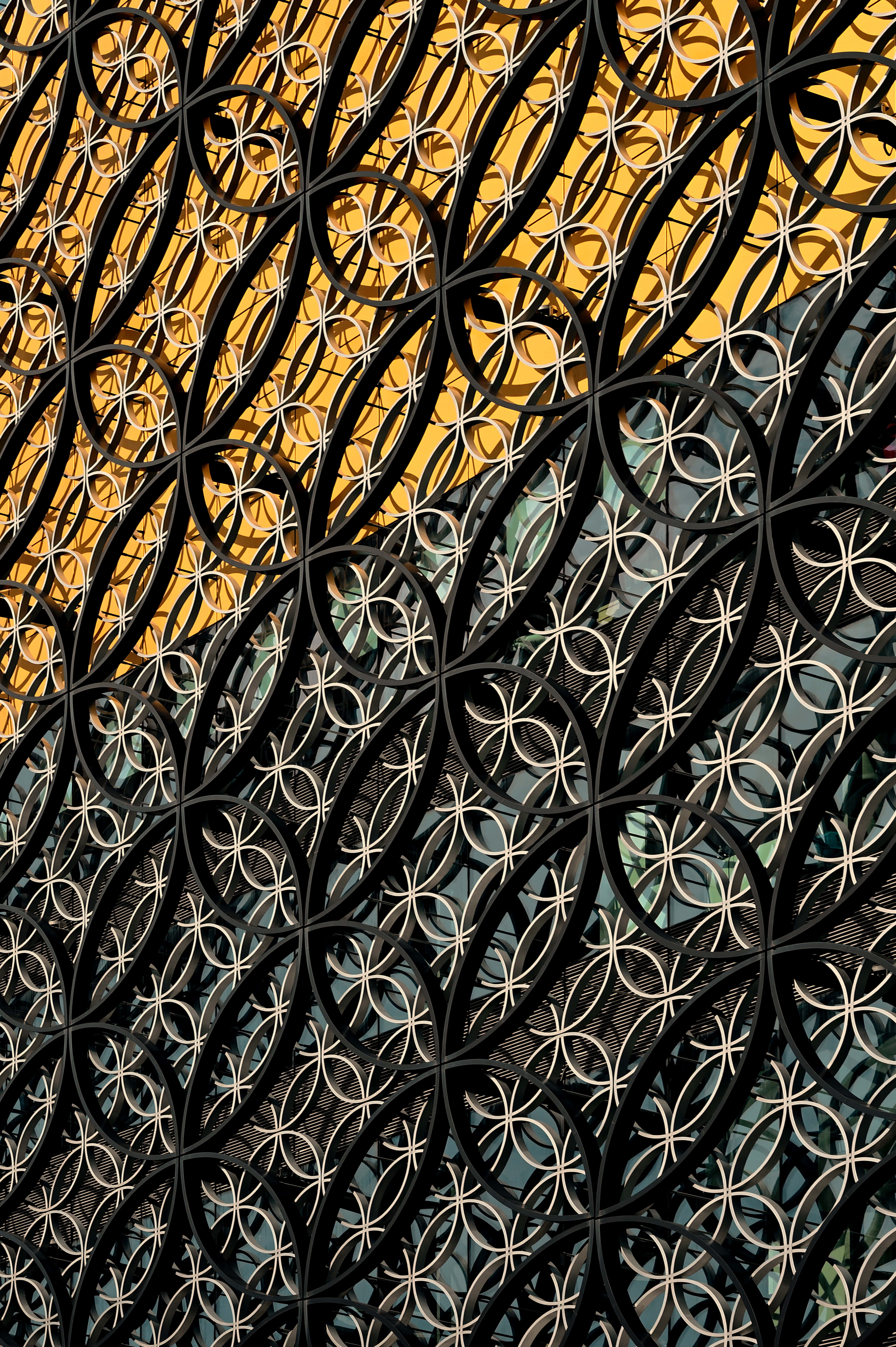 intricate black circles, black metal lattice, swirling patterns, 5K Phone Wallpaper