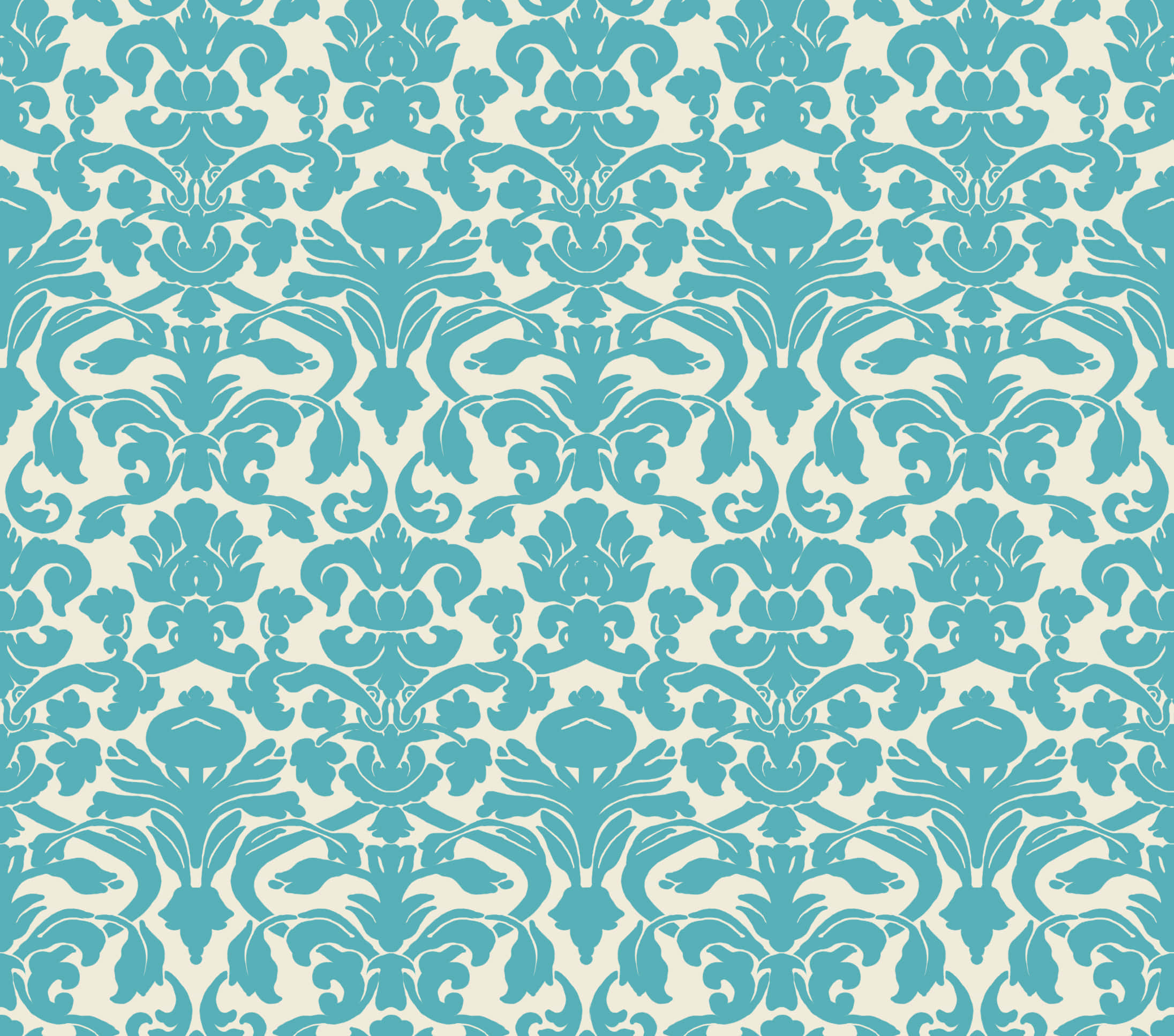 teal damask pattern, cream background, ornate symmetrical design, Full HD Desktop Wallpaper