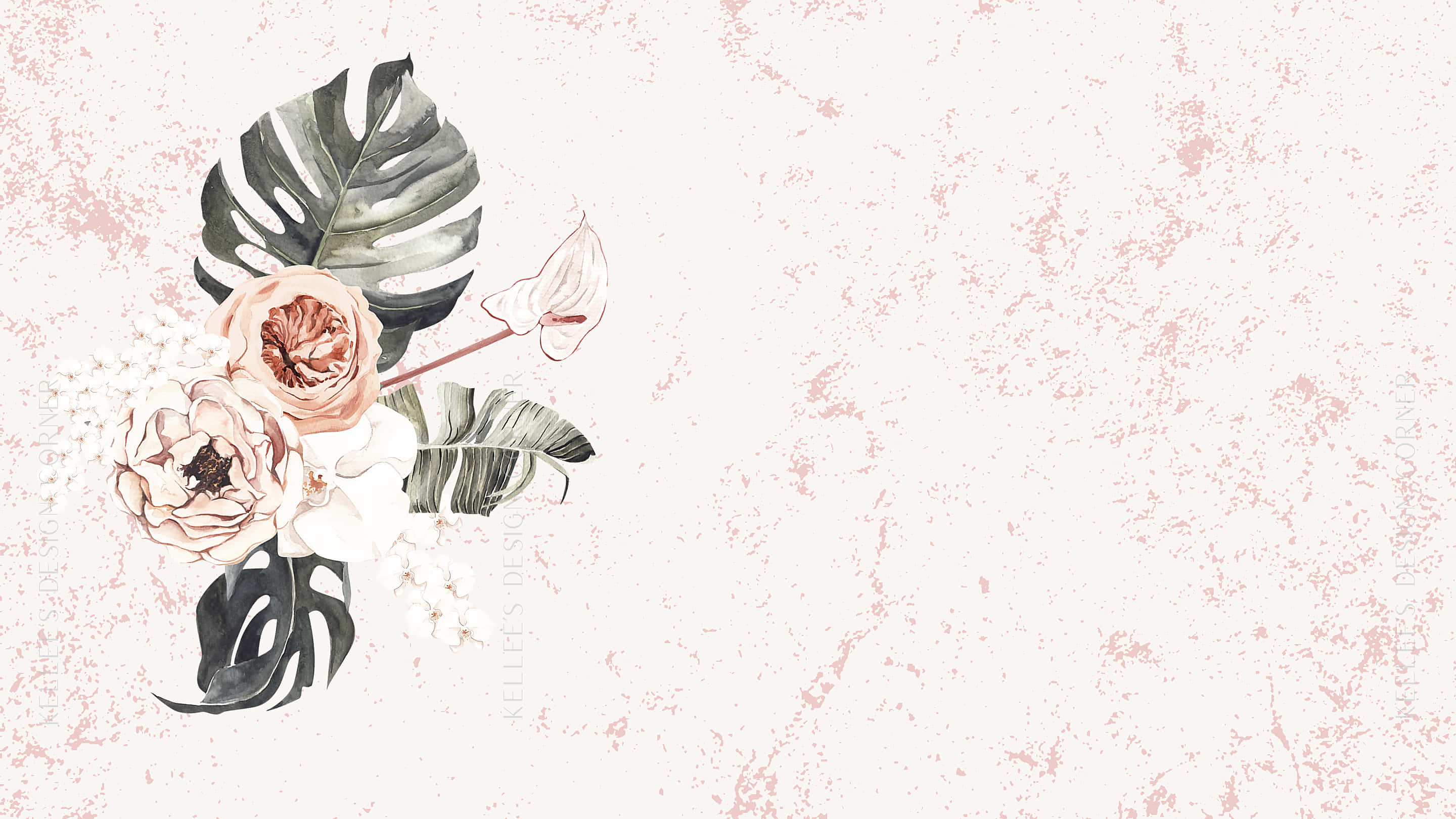 elegant aesthetic, watercolor floral arrangement, pink peonies, 2K Desktop Wallpaper