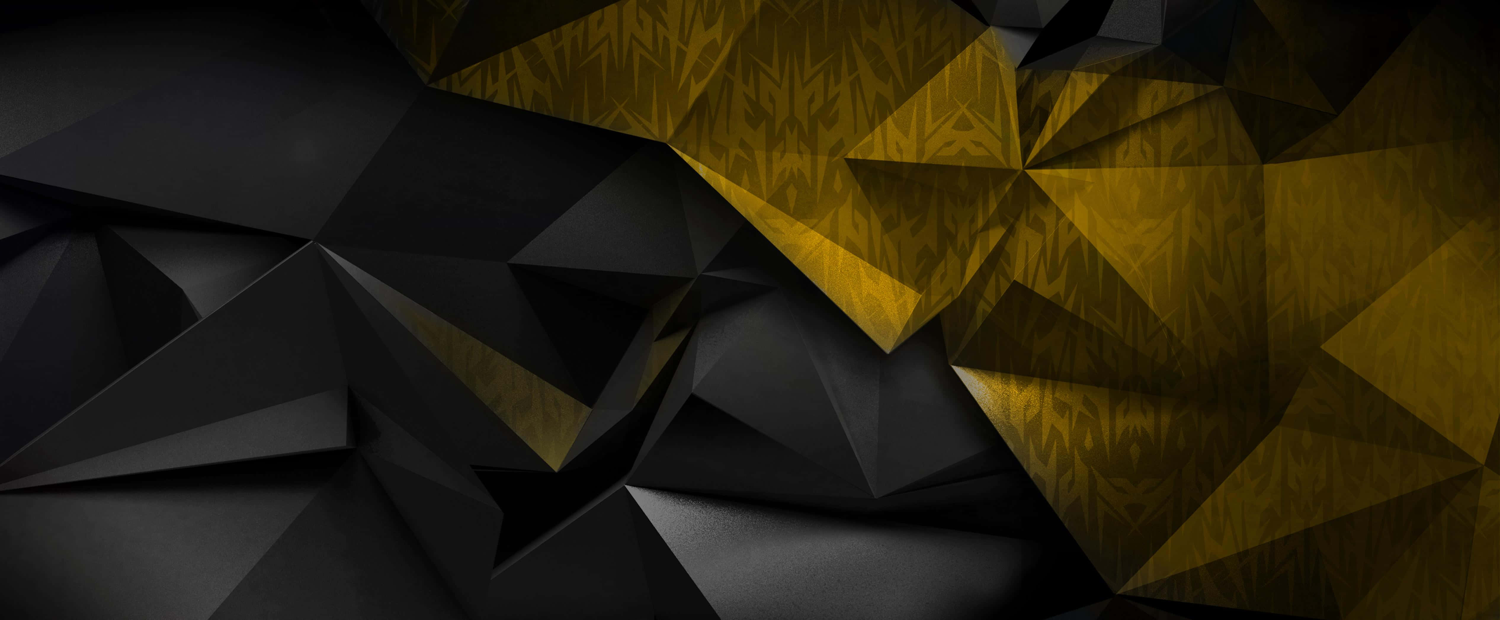 black, golden yellow, polygonal facets, 4K Desktop Wallpaper