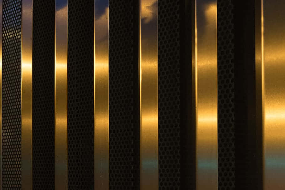 Golden light, vertical metal slats, perforated texture, SD Desktop Wallpaper