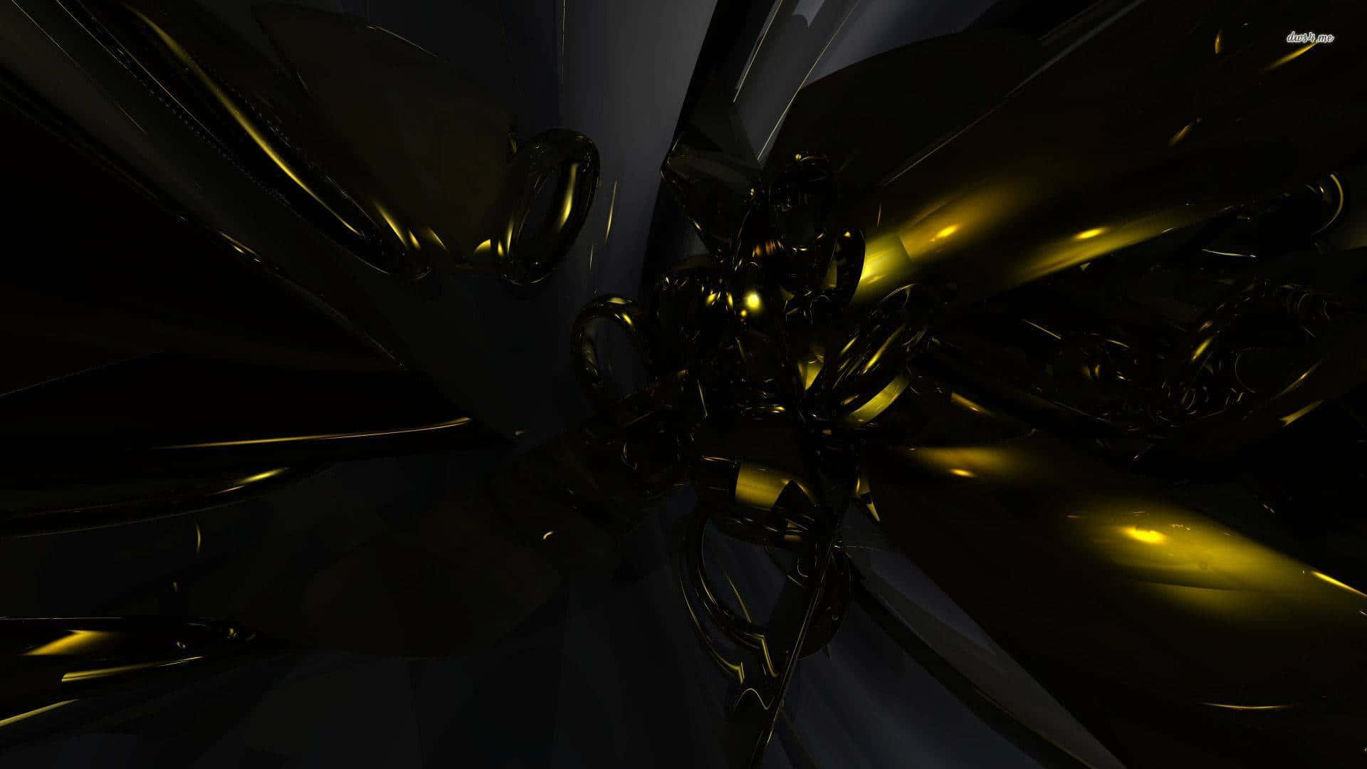 glossy black, gold metallic, tunnel-like vortex, Full HD Desktop Wallpaper