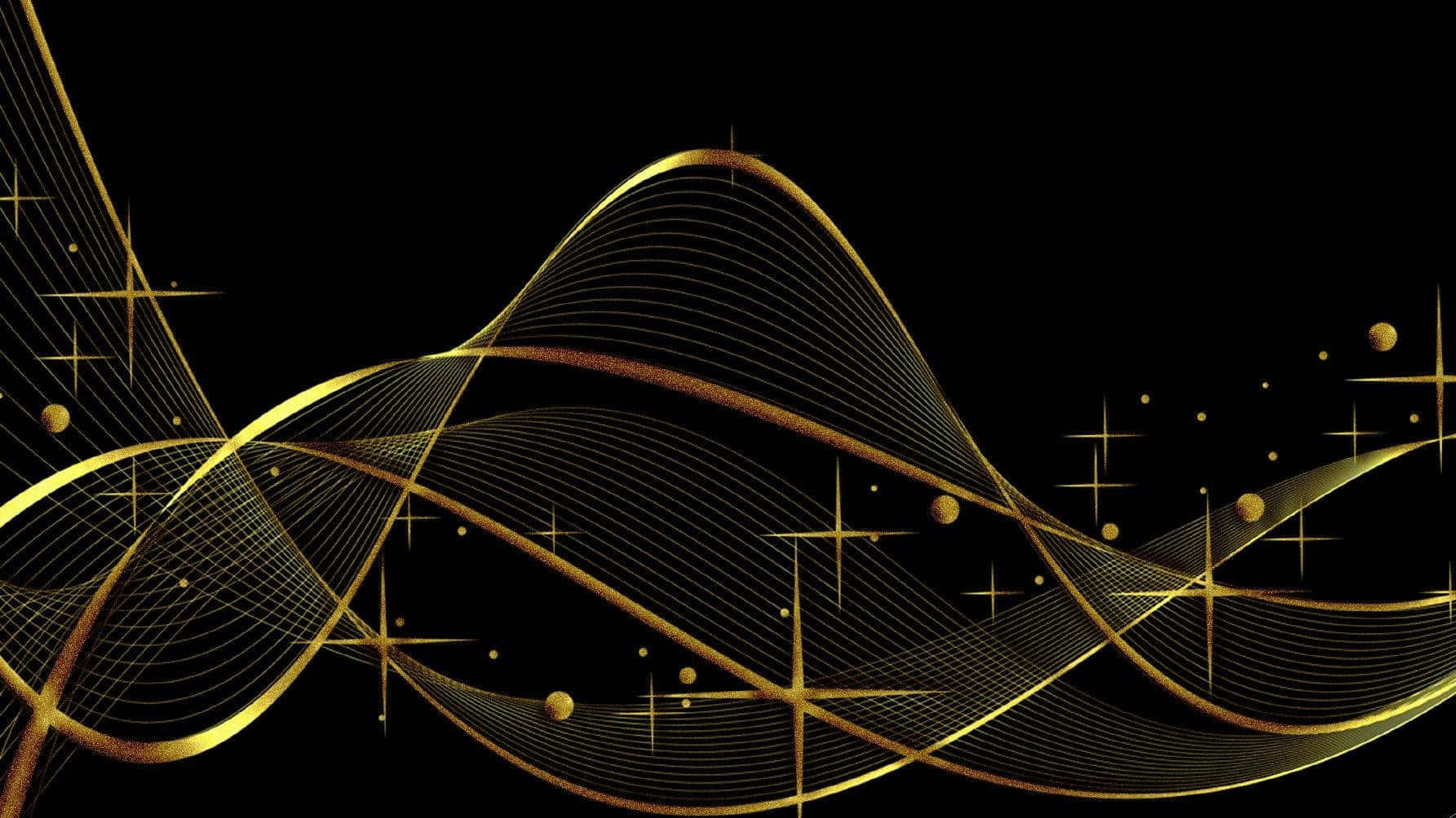 elegant black and gold, golden wave lines, sparkling stars, HD Desktop Wallpaper