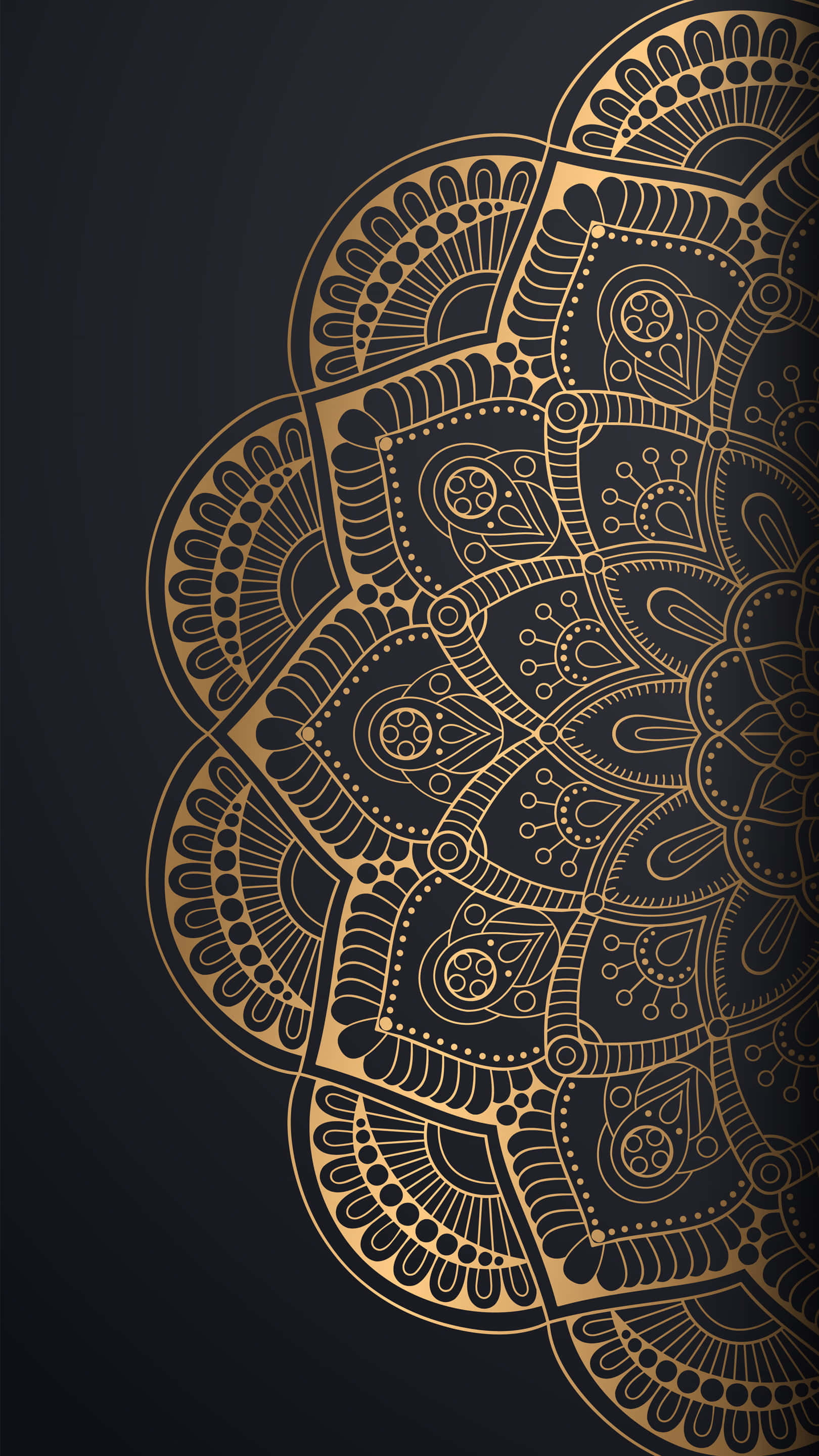 Black Gold Seamless, golden mandala pattern, deep black background, 2K Phone Wallpaper