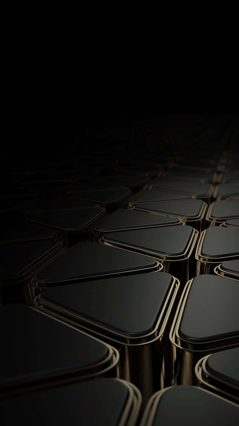 glossy black hexagonal tiles, gold trim, dark geometric pattern, HD Phone Wallpaper