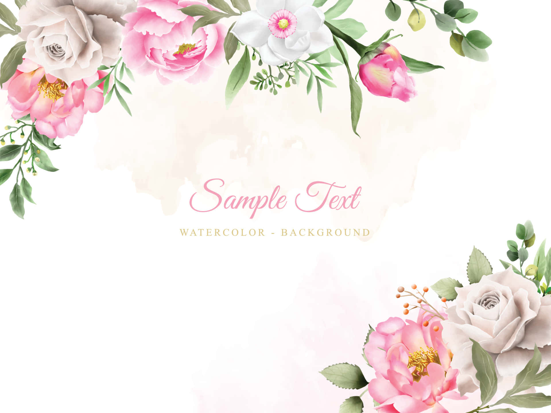 Elegant Floral, pink peonies, greenery, Full HD Desktop Wallpaper
