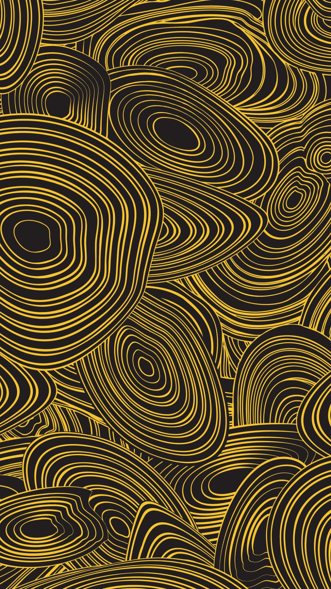 elegant iPhone, black background, bold yellow concentric lines, HD Phone Wallpaper
