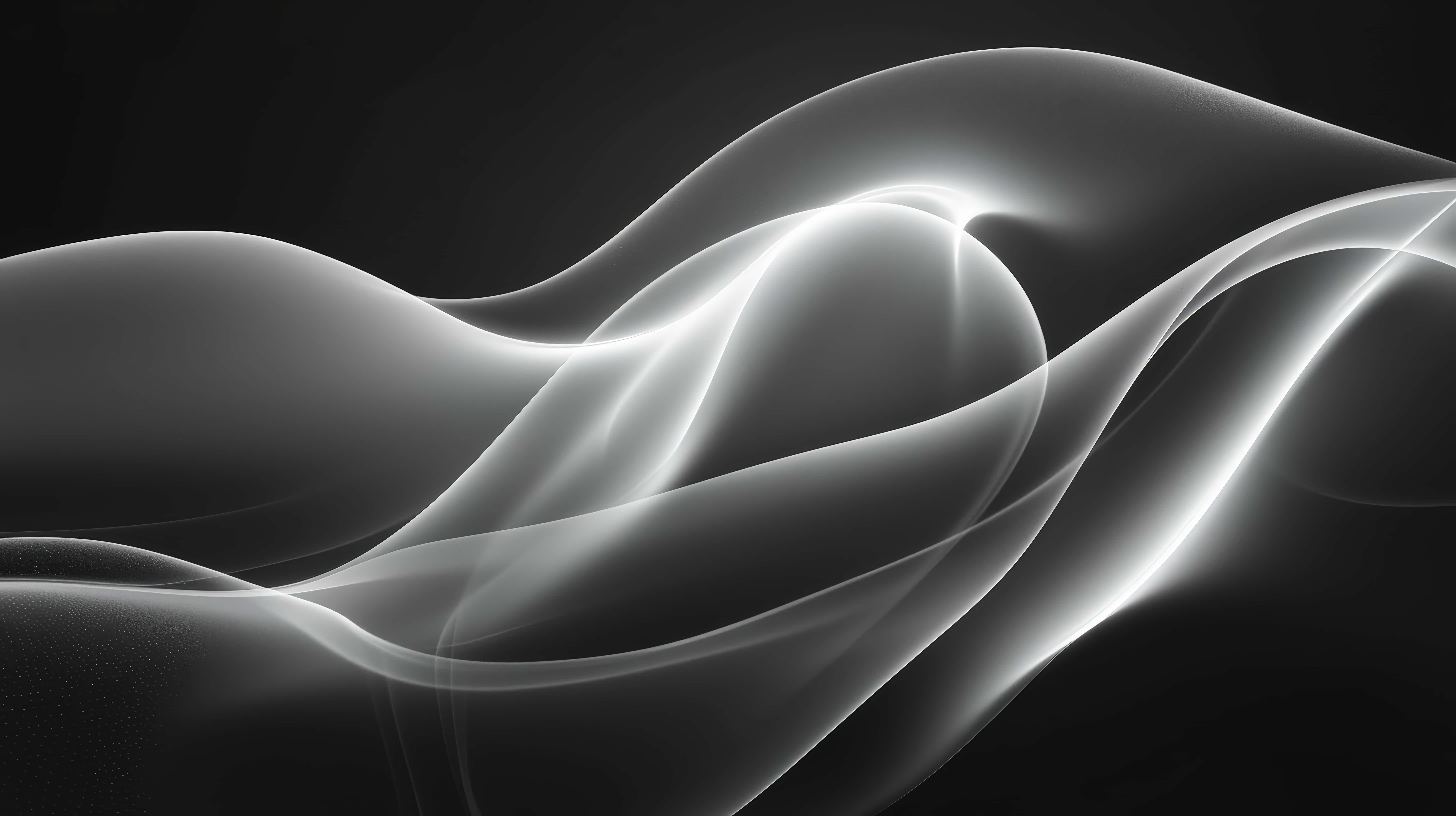 glowing white ribbons, deep black background, serene abstract motion, 8K Desktop Wallpaper