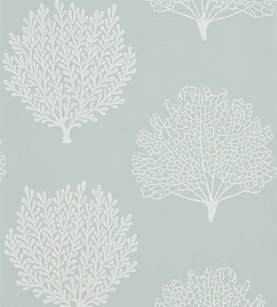 white coral silhouettes, soft mint green background, repeating wallpaper pattern, SD Phone Wallpaper