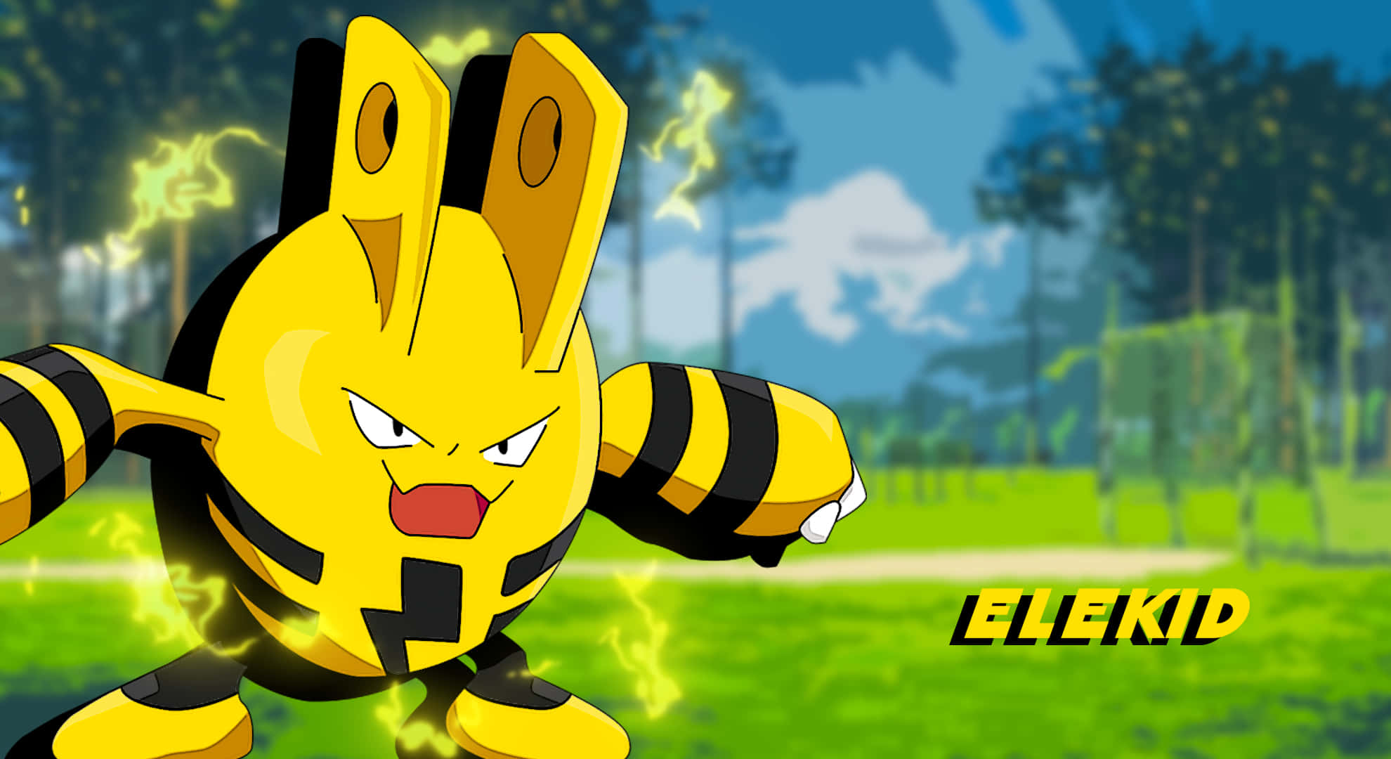 Elekid, yellow and black, electric Pokémon, Full HD Desktop Wallpaper