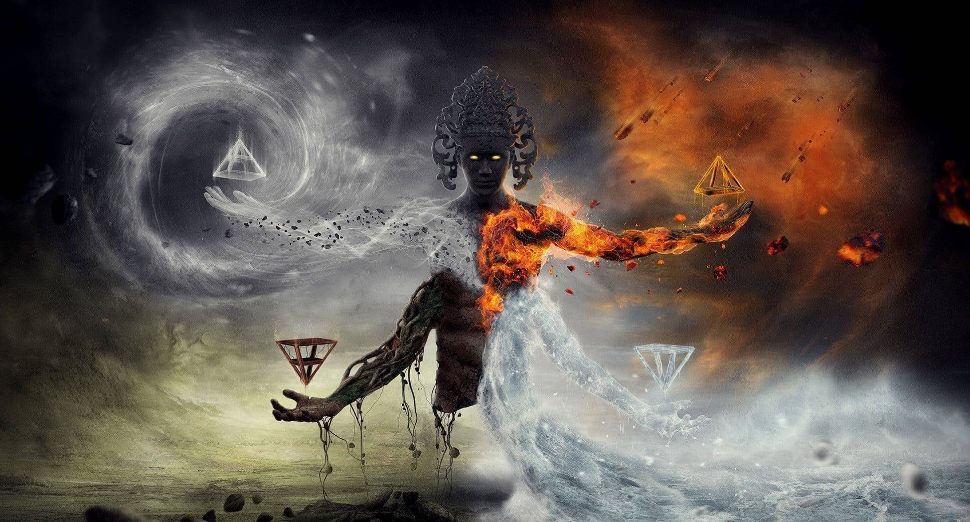 Earth Element, fire, water, Full HD Desktop Wallpaper