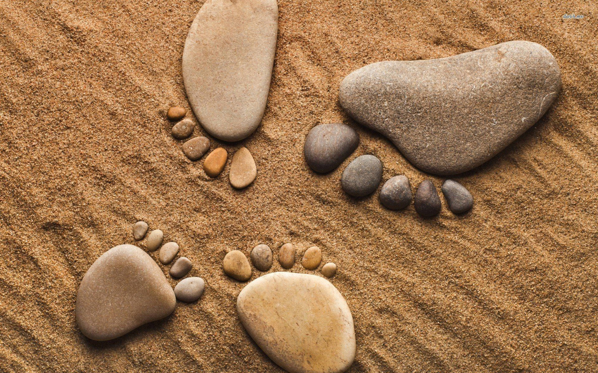 stone footprints, sand, nature's quiet path, Full HD Desktop Wallpaper