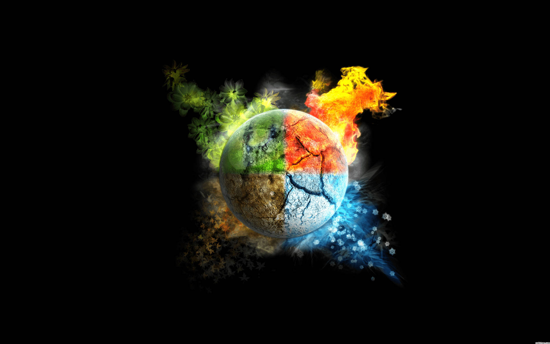 Earth, fire, water, Full HD Desktop Wallpaper