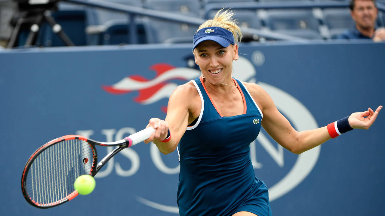 Elena Vesnina, blue dress, racket, HD Desktop Wallpaper