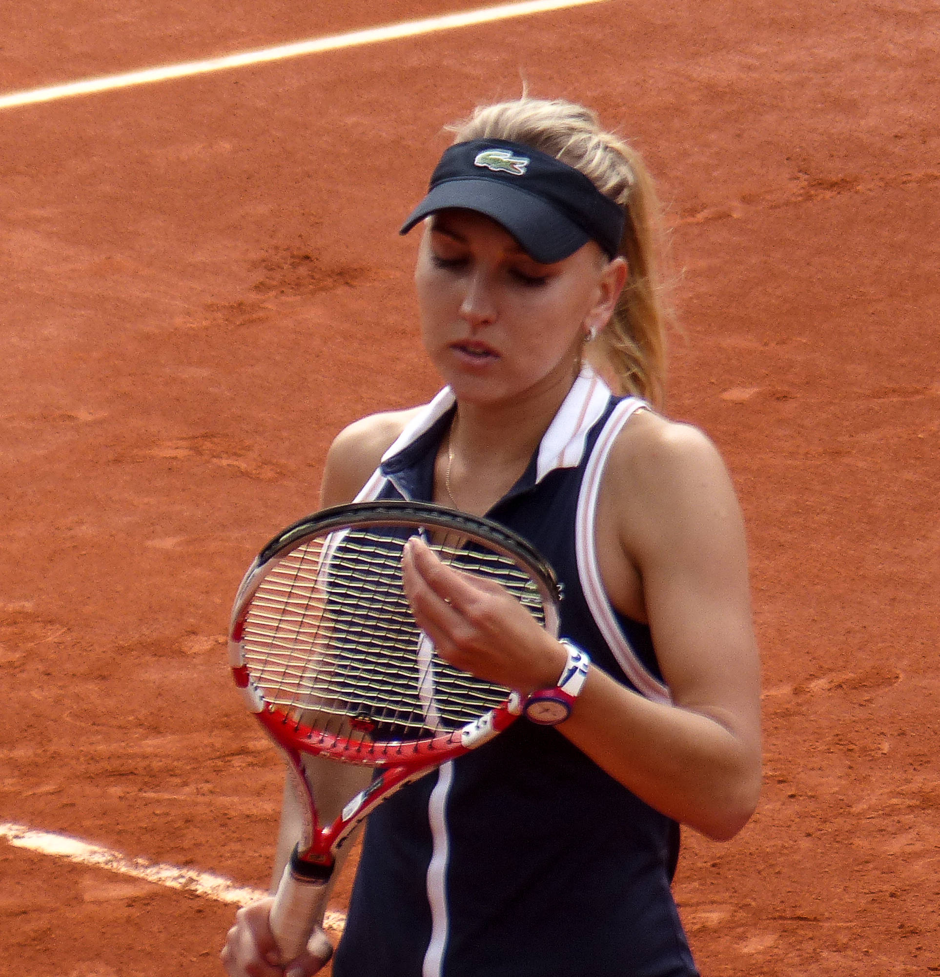 Elena Vesnina, navy blue outfit, red and black racket, Full HD Phone Wallpaper