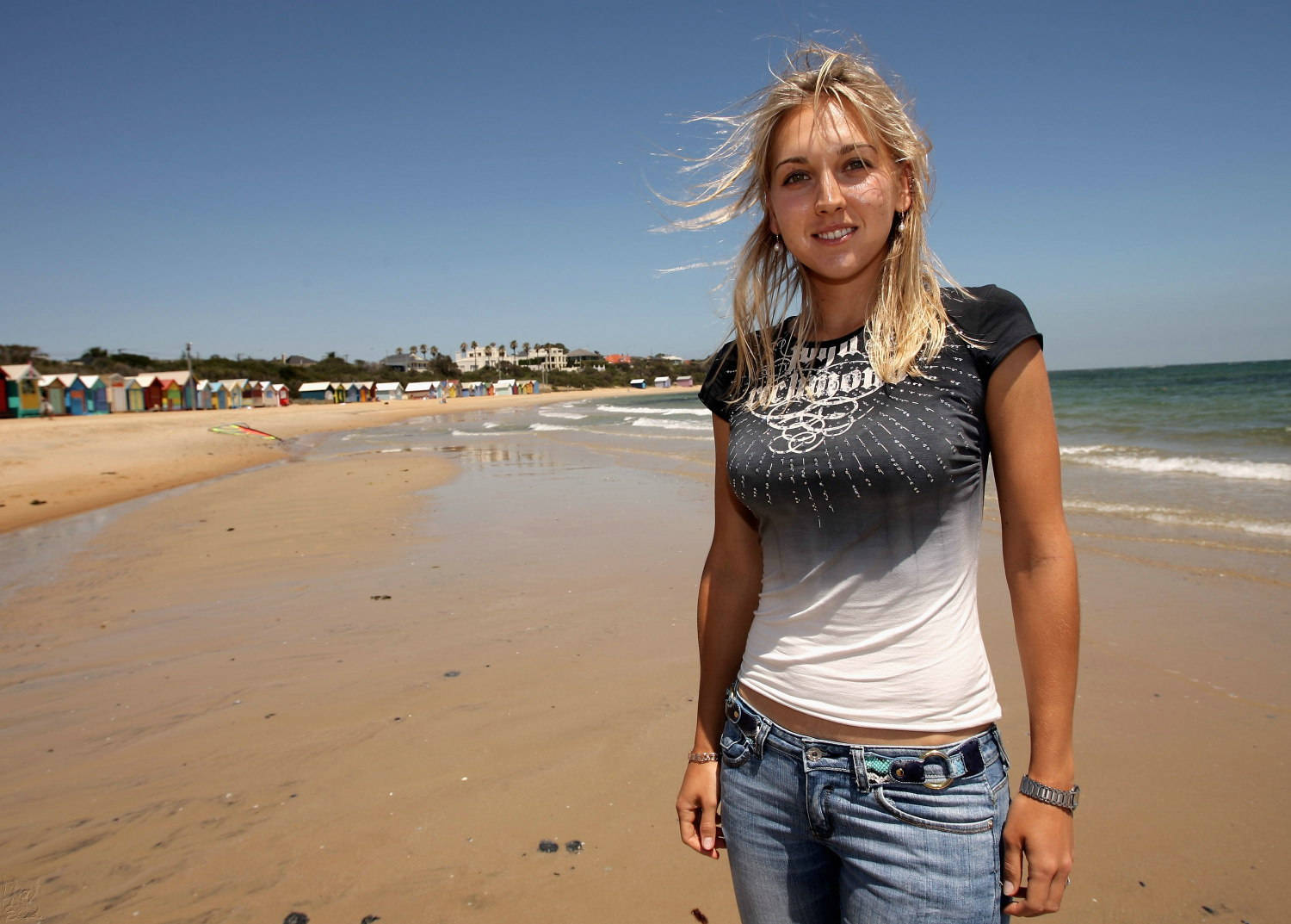 Elena Vesnina, beach, sunny, HD Desktop Wallpaper