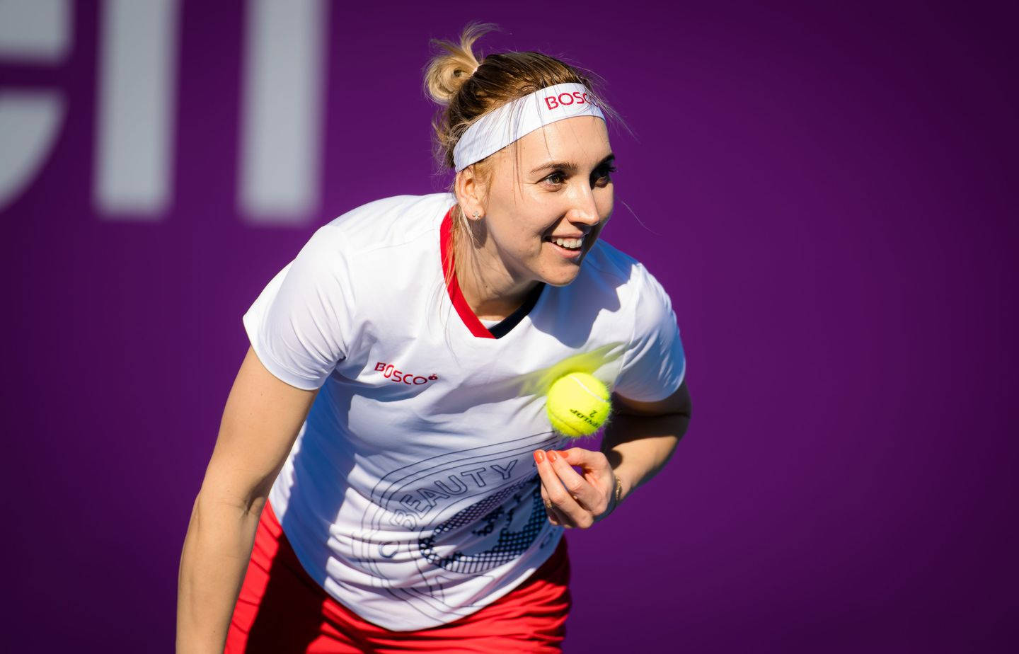 Elena Vesnina, white and red gear, yellow ball, HD Desktop Wallpaper