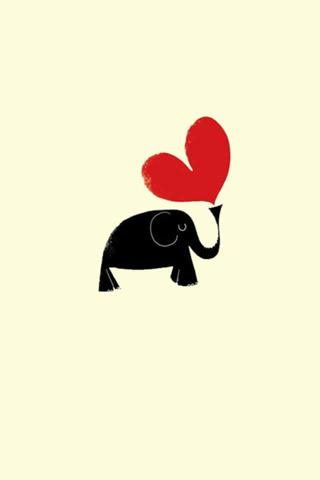 cute elephant, red heart, black elephant, SD Phone Wallpaper