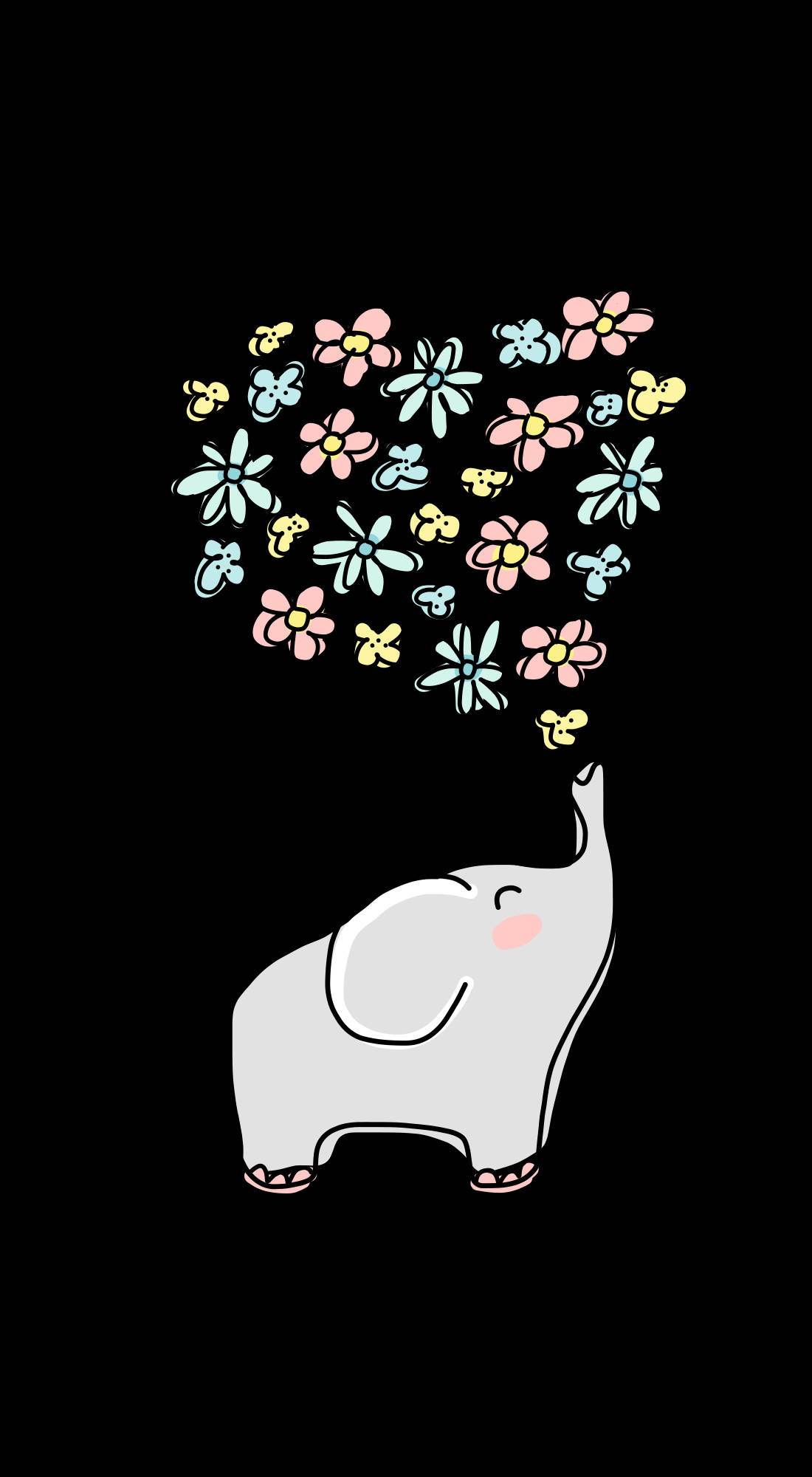 Elephant, iPhone, pastel flowers, Full HD Phone Wallpaper