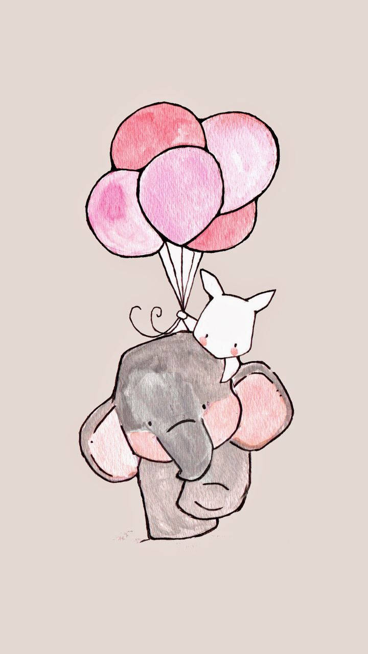 Elephant, riding bunny, pink balloons, HD Phone Wallpaper