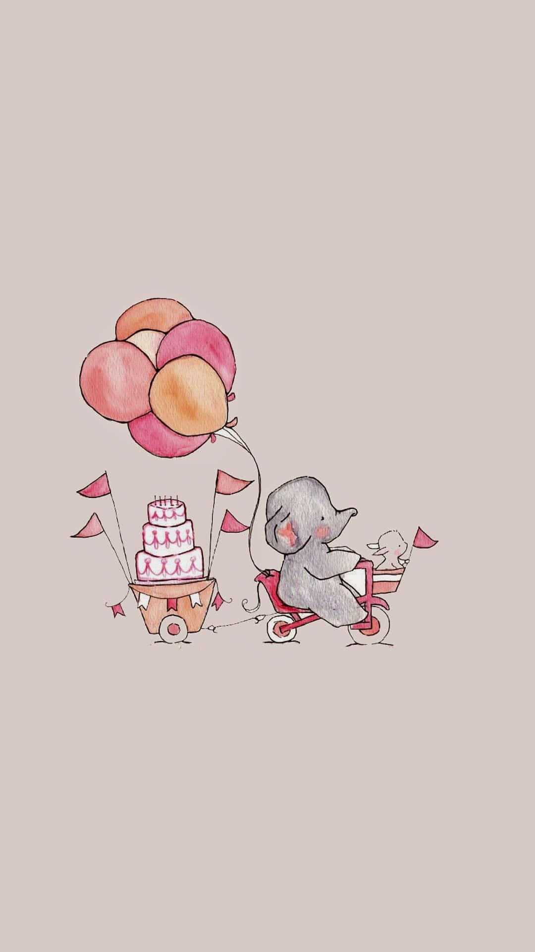 kawaii elephant, gray elephant, red tricycle, Full HD Phone Wallpaper