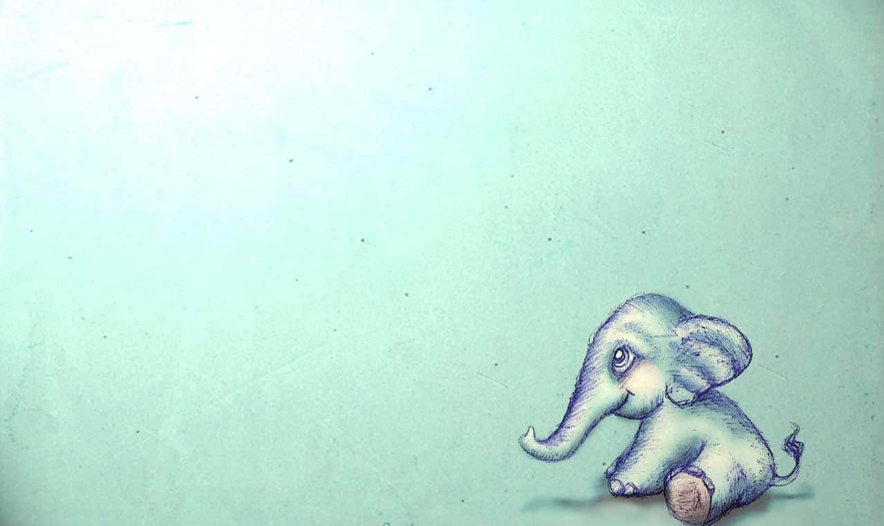 cute elephant, hand drawing, textured mint green background, SD Desktop Wallpaper