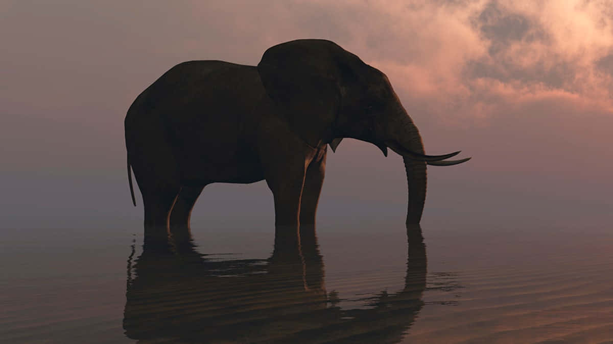 elephant, dusk, pink sky, SD Desktop Wallpaper