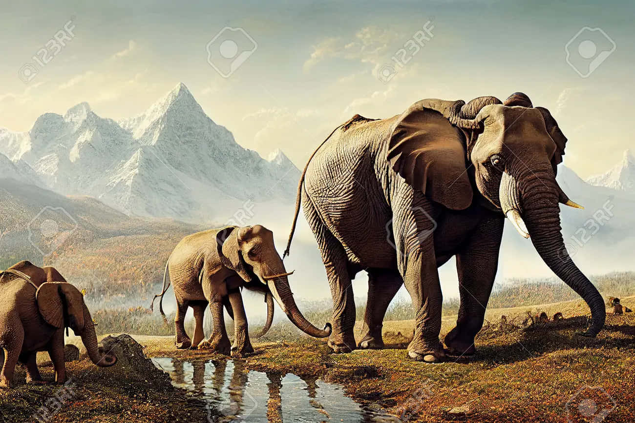 Elephant Laptop, family of elephants, stream, HD Desktop Wallpaper