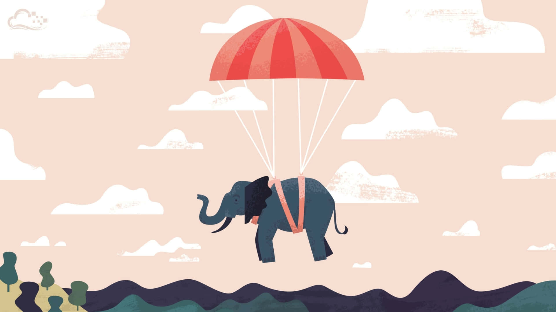 Elephant Laptop, cartoon elephant, pastel sky, Full HD Desktop Wallpaper
