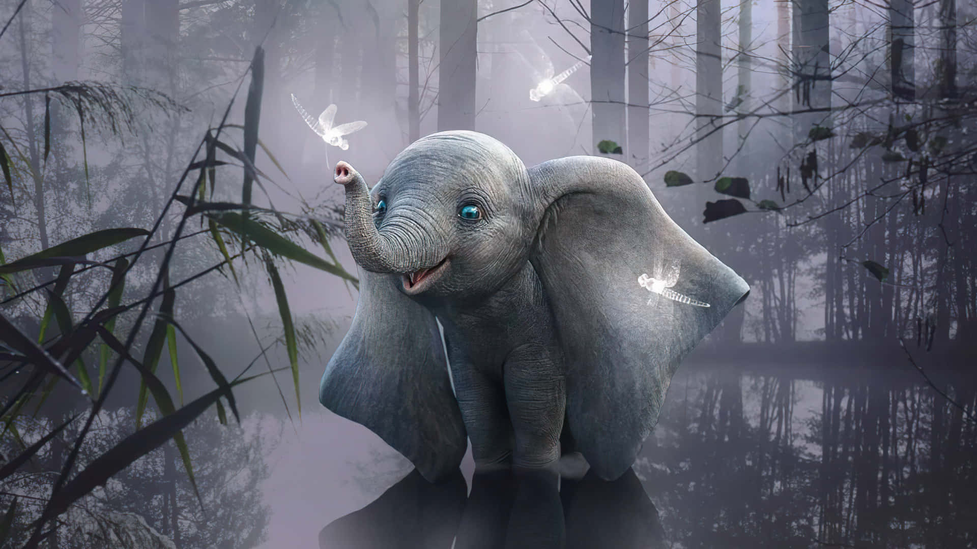 Elephant Laptop, glowing blue eyes, translucent wings, Full HD Desktop Wallpaper