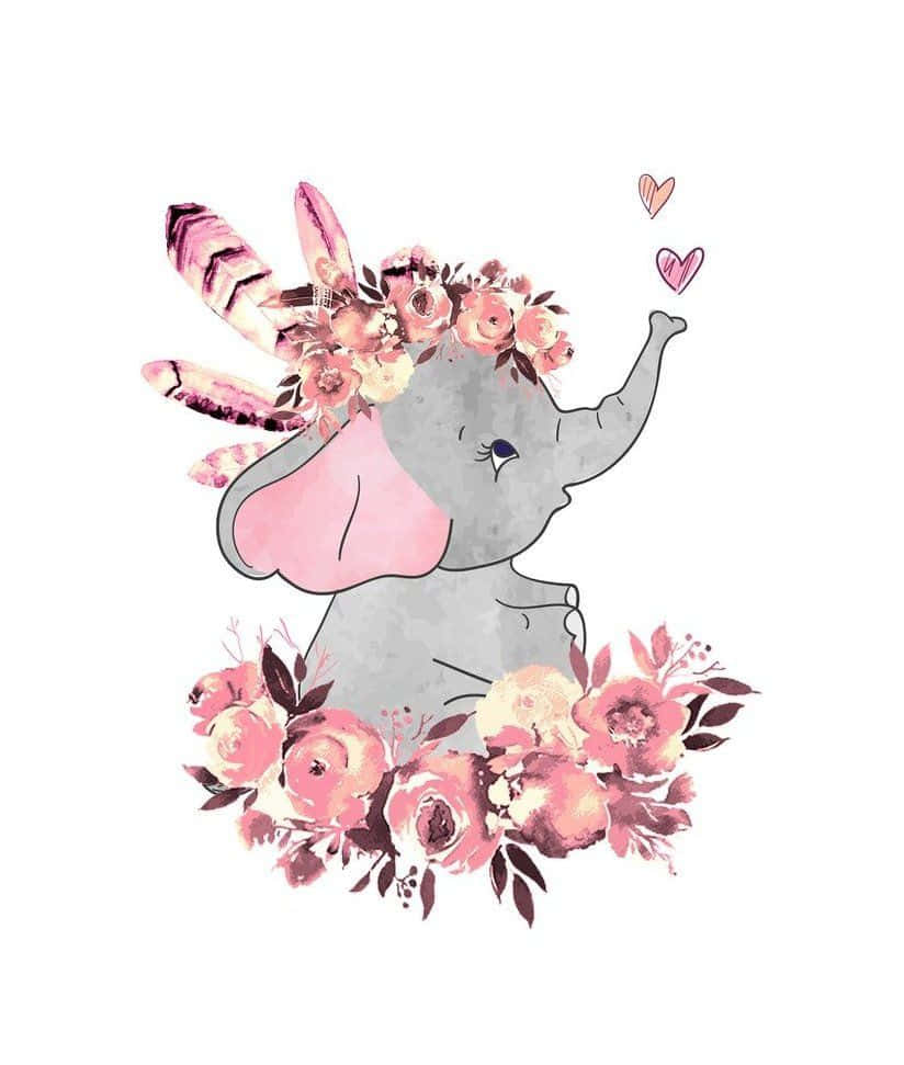 cute gray elephant, pink ears, floral crown, SD Phone Wallpaper