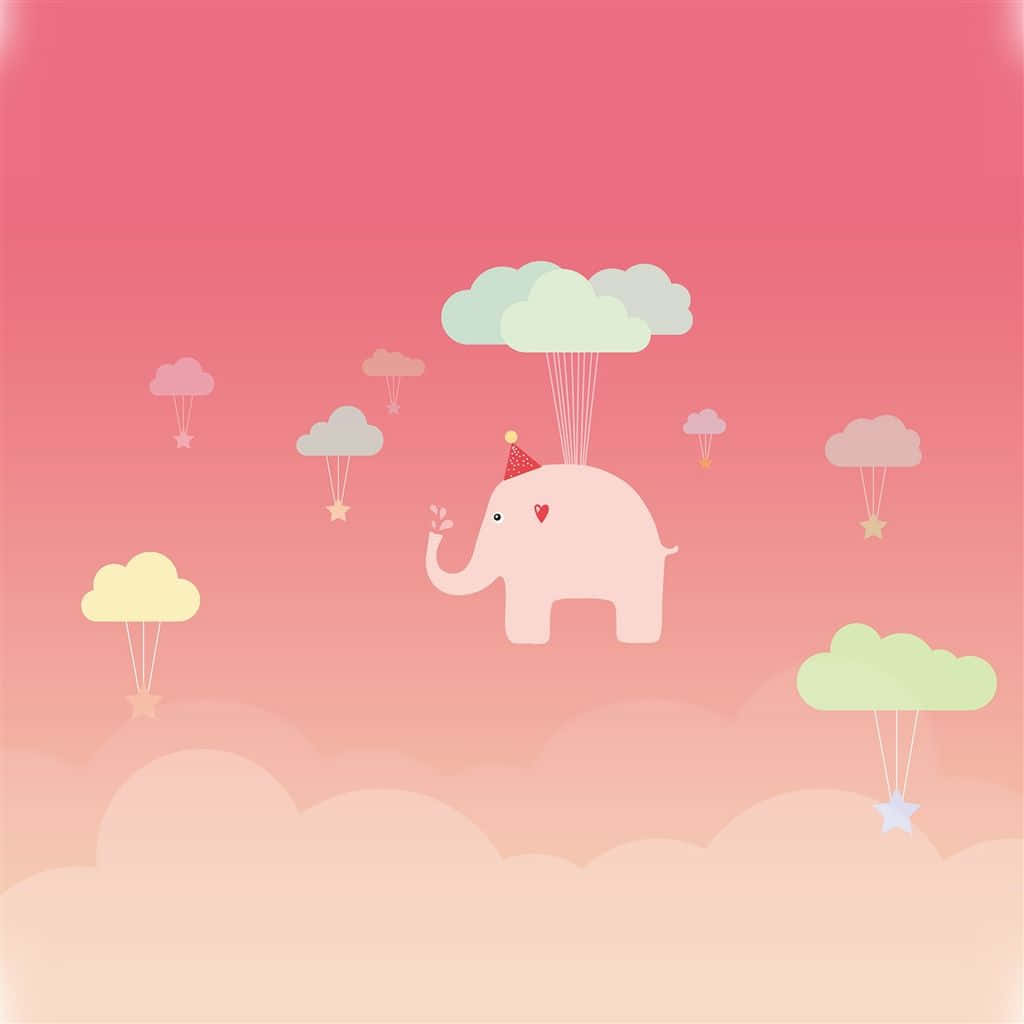 pink elephant, party hat, pastel clouds, SD Desktop Wallpaper