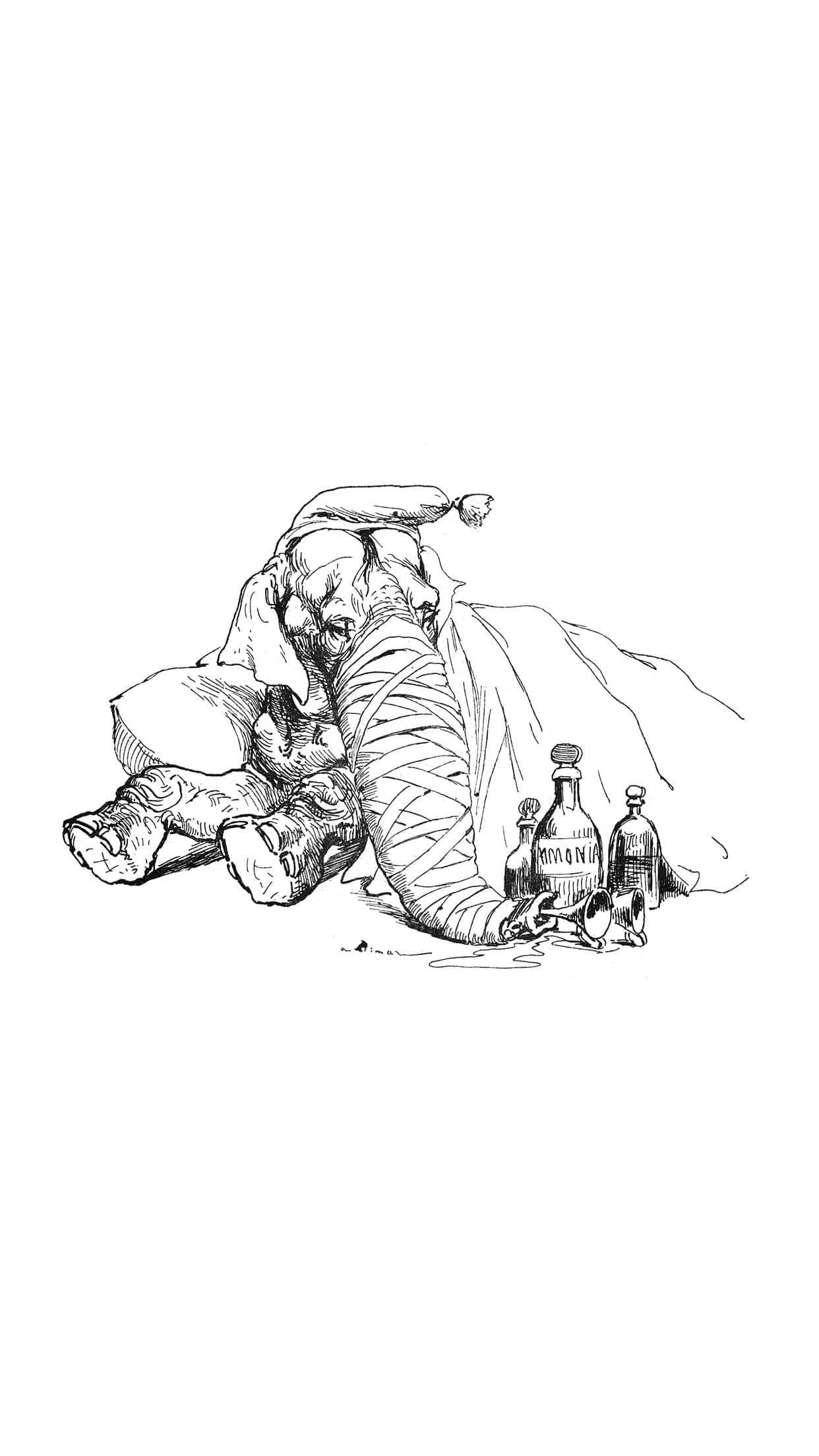 Line Art Elephant, wrapped trunk, bandages, Full HD Phone Wallpaper