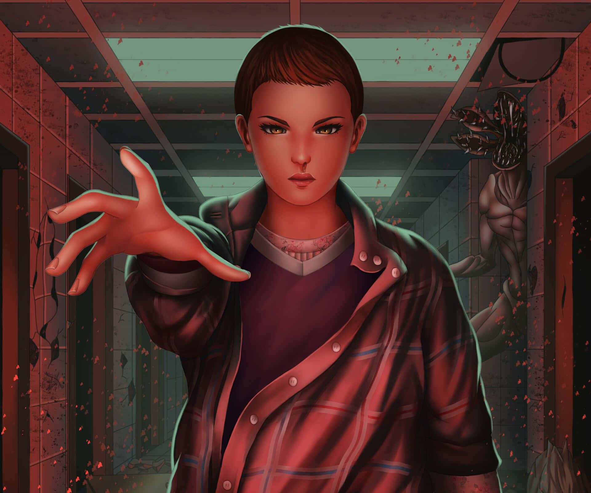 Eleven, Stranger Things, plaid shirt, Full HD Desktop Wallpaper