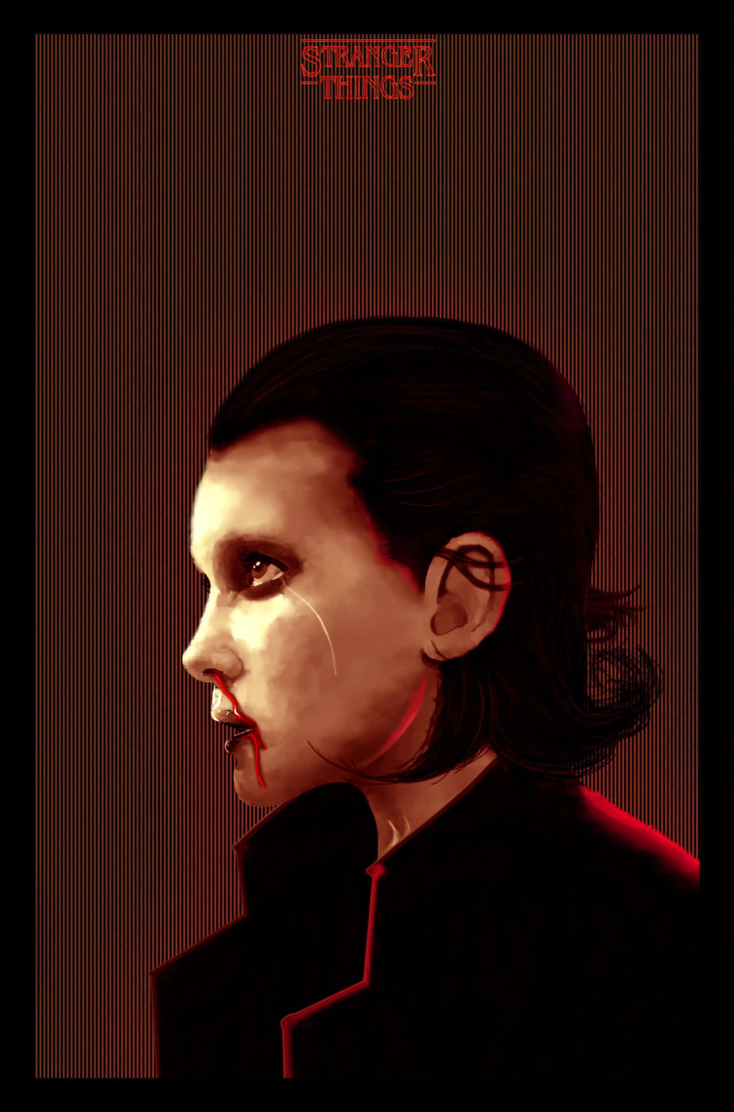 Eleven, Stranger Things, blood dripping from her lips, Full HD Phone Wallpaper