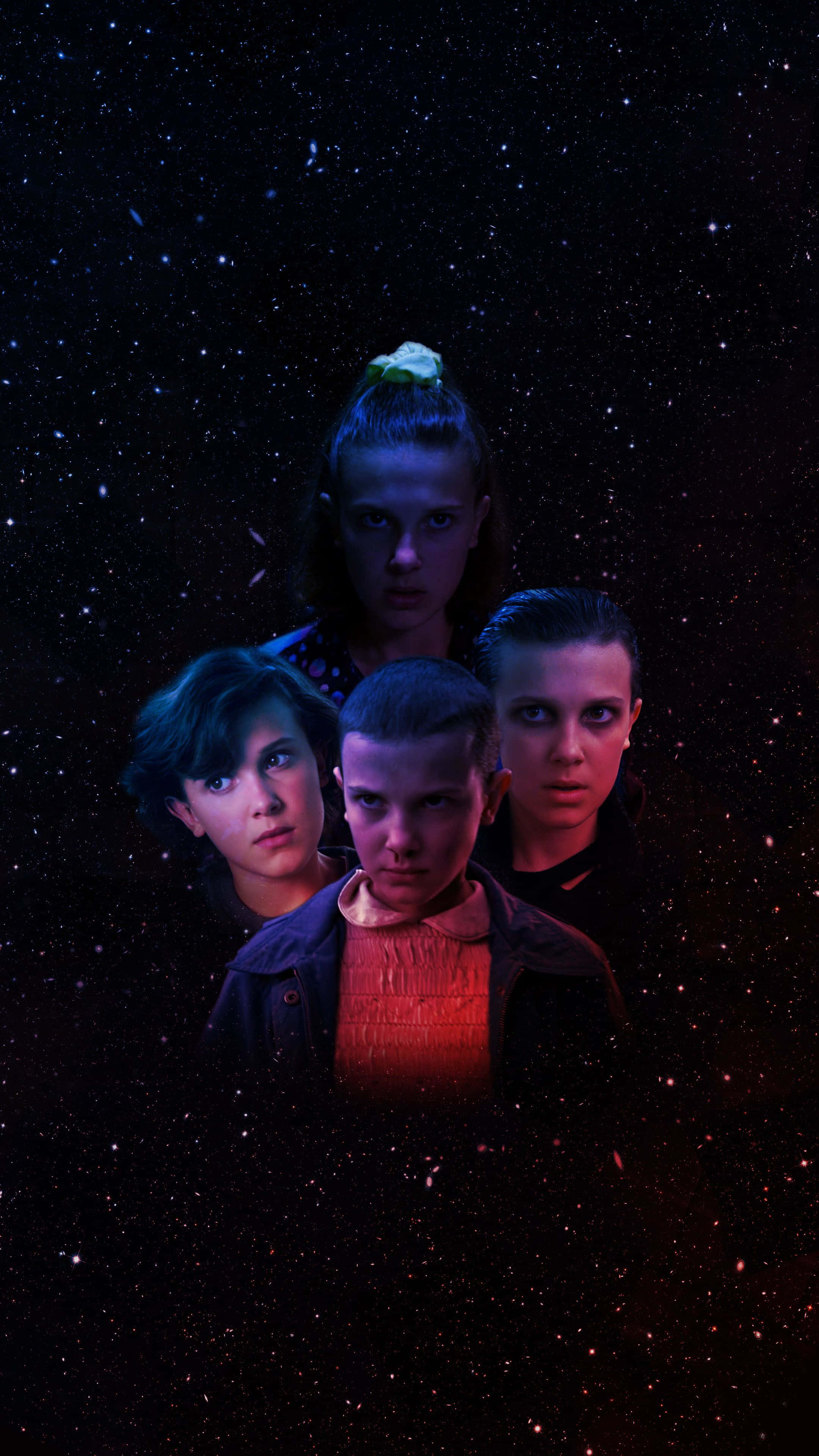 Eleven, Stranger Things, cosmic backdrop, 4K Phone Wallpaper