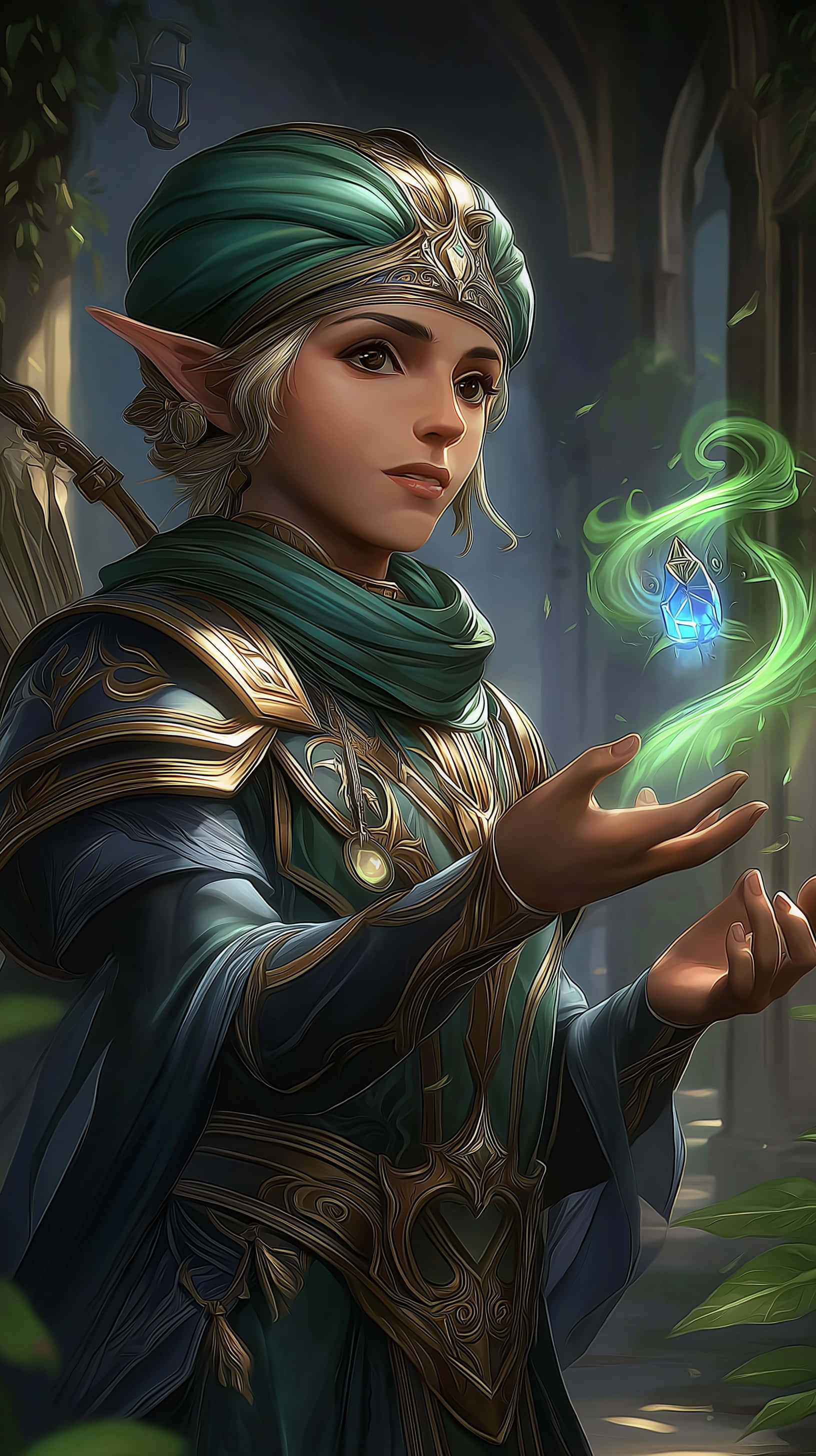elf, mage, green turban, 2K Phone Wallpaper