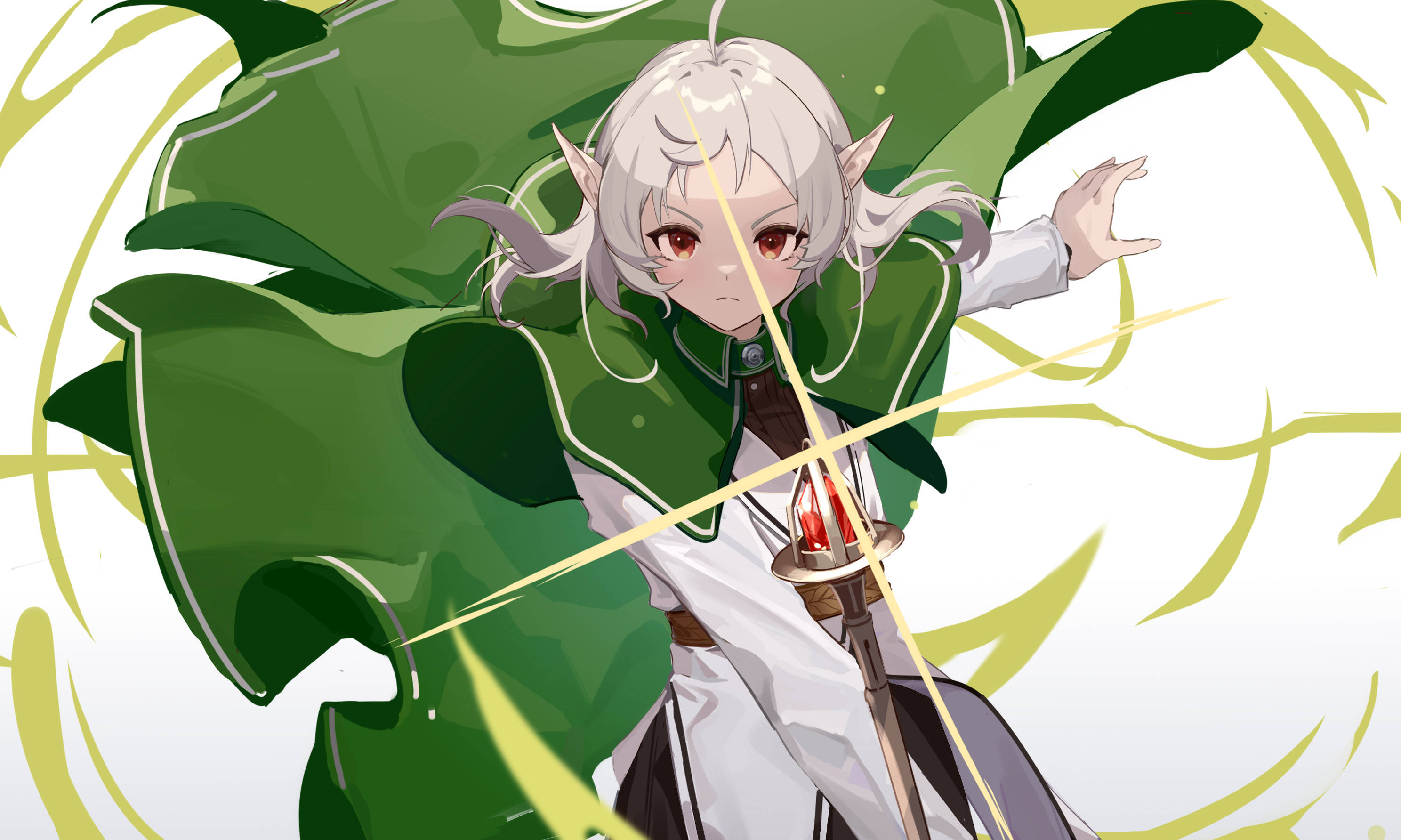 Water Saint Elf Magician, anime elf, white hair, 2K Desktop Wallpaper