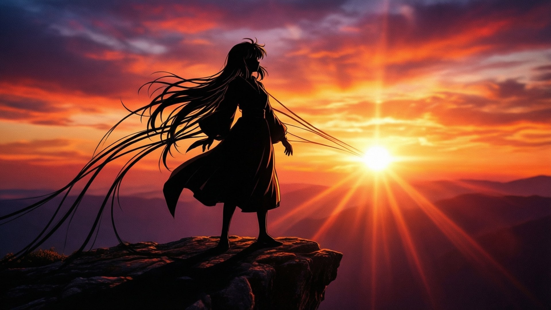 Nana, silhouette, sunset, Full HD Desktop Wallpaper