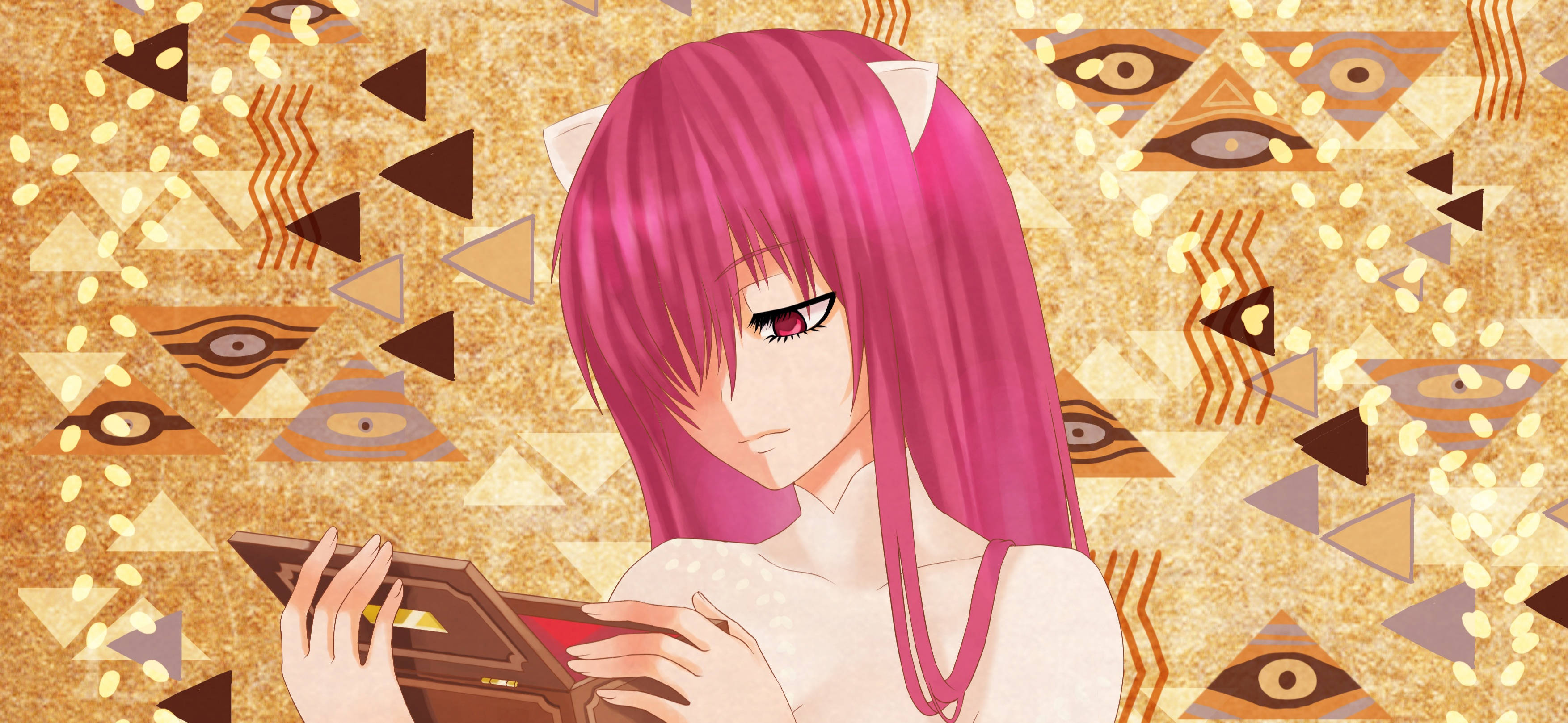 Elfen Lied, triangle with eye, pink-haired anime girl, 2K Desktop Wallpaper