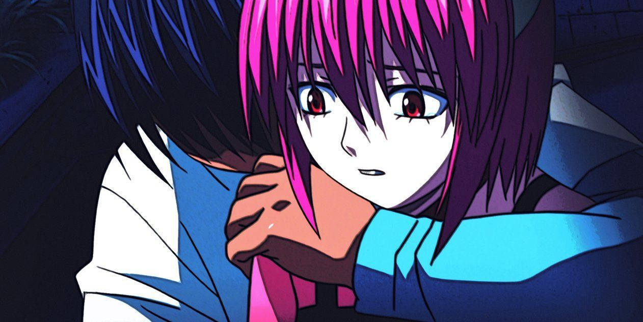 Elfen Lied, pink-haired character, red eyes, SD Desktop Wallpaper