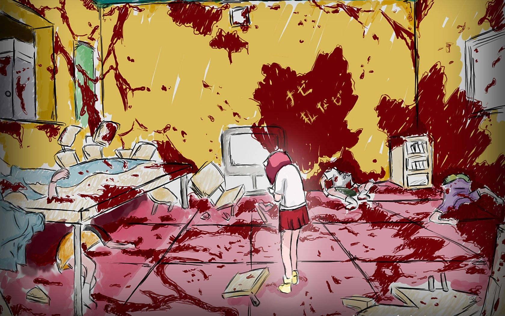 Elfen Lied, school uniform, blood-splattered classroom, HD Desktop Wallpaper