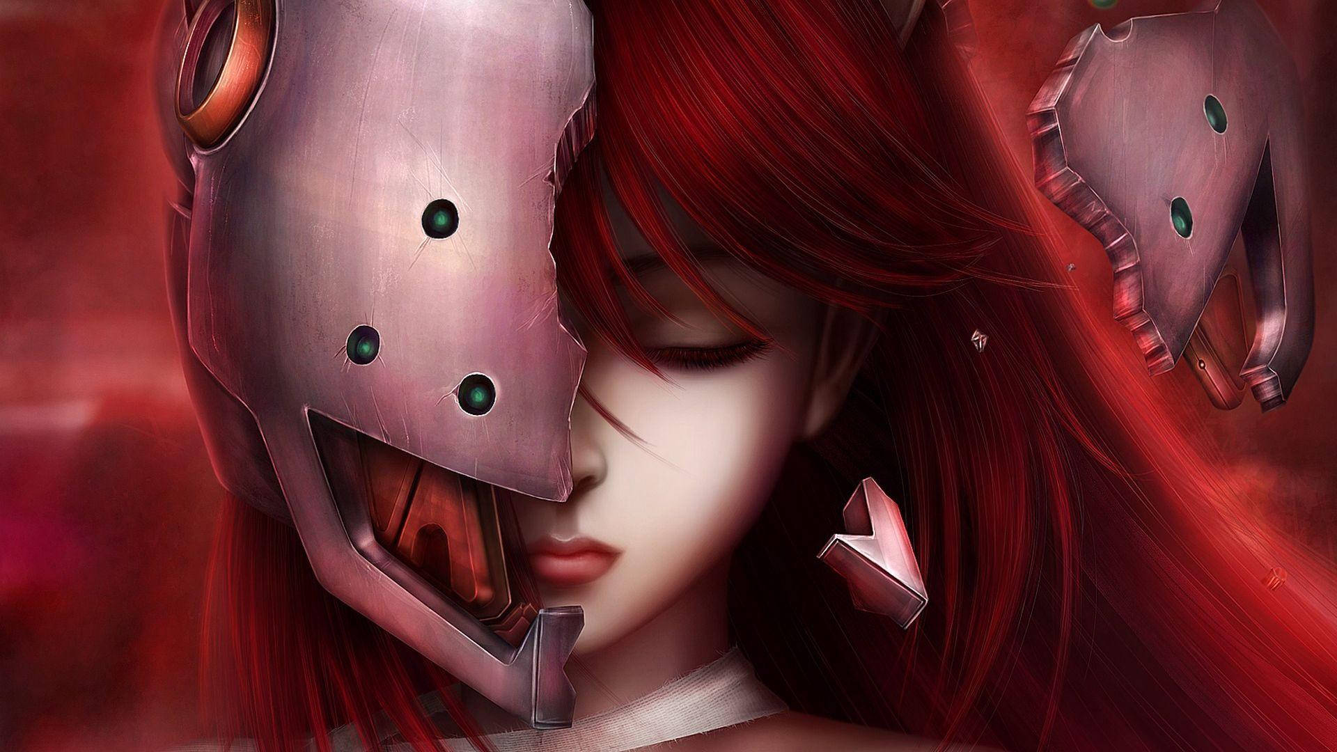 Elfen Lied, broken helmet, red-haired anime girl, Full HD Desktop Wallpaper