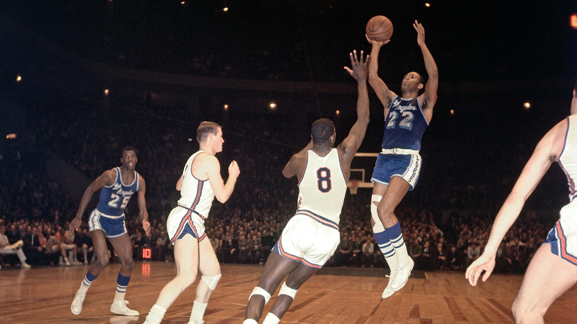 Elgin Baylor, blue jersey, number 22, Full HD Desktop Wallpaper