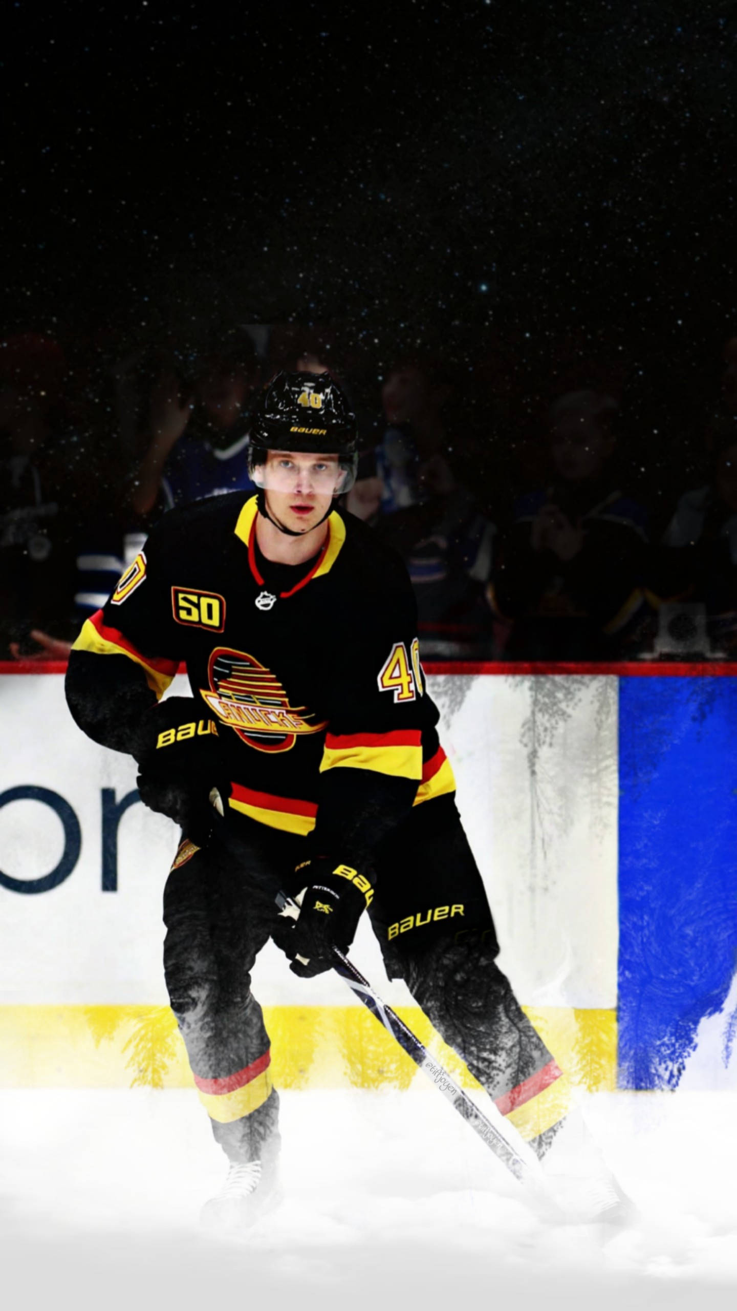 Elias Pettersson, black yellow and red uniform, ice, 2K Phone Wallpaper