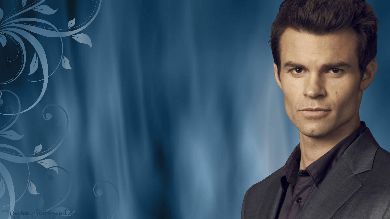 Elijah Mikaelson, dark suit, blue curtain, HD Desktop Wallpaper